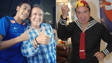 Neymar encontra o ator Carlos Villagrán, que interpreta o personagem Quico no seriado 'Chaves', e relembra de sua infância - Fotomontagem