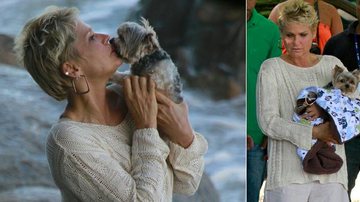 Xuxa brinca com o cachorro Dudu nos bastidores de gravação do 'TV Xuxa' - Dilson Silva/AgNews