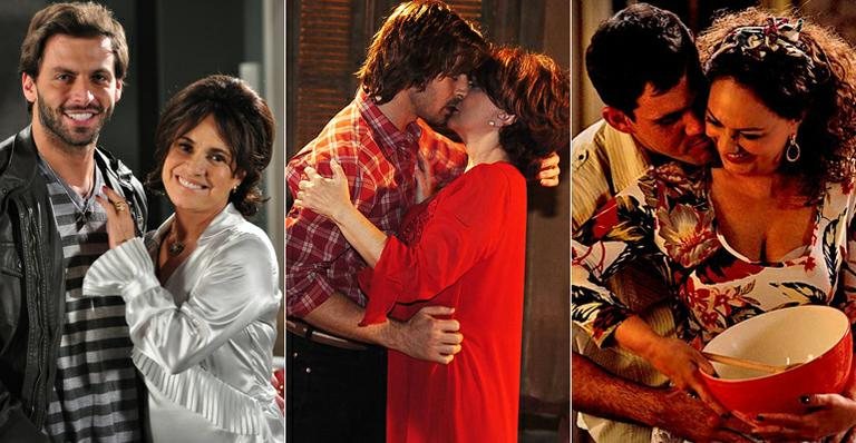 Felipe Cerqueira (Henri Castelli) e Clô (Regina Duarte), da novela 'O Astro' (2011). Dinho (Murilo Rosa) e Neuta (Eliane Giardini), da novela 'América' (2005). Adauto (Juliano Cazarré) e Muricy (Eliane Giardini), na novela 'Avenida Brasil' (2012) - TV Globo / Estevam Avellar e João Miguel Júnior; TV Globo / Renato Rocha Miranda; Reprodução / Avenida Brasil