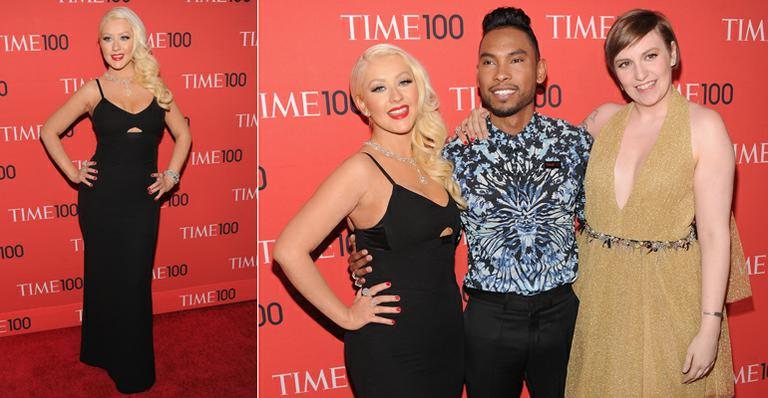 Christina Aguilera posa com Miguel e Lena Dunham na festa da 'Time' - Getty Images