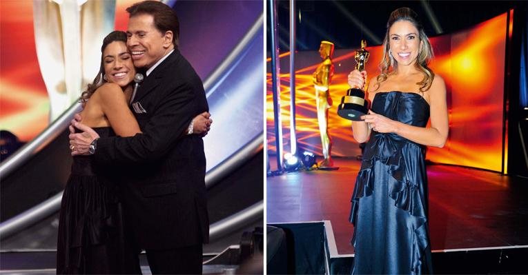 A apresentadora do Cante Se Puder corre para os braços do pai famoso ao receber seu primeiro prêmio, o de
Revelação, durante festa do Troféu Imprensa. - João Passos/ Brasil Fotopress