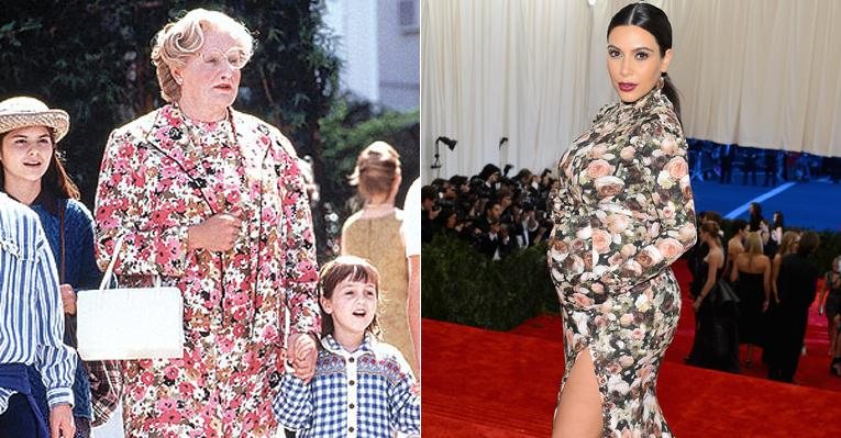 Robin Williams brinca o look de Kim Kardashian, o qual é parecido com o que o ator usou em 'Uma Babá Quase Perfeita' - Fotomontagem