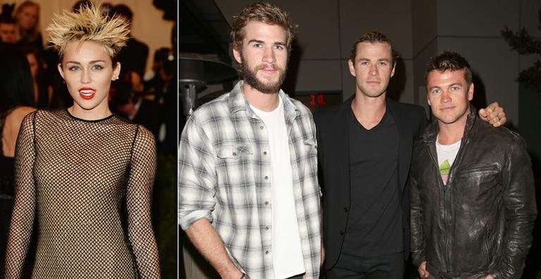 Miley Cyrus; Liam Hemsworth e seus irmãos, Chris e Luke - Getty Images