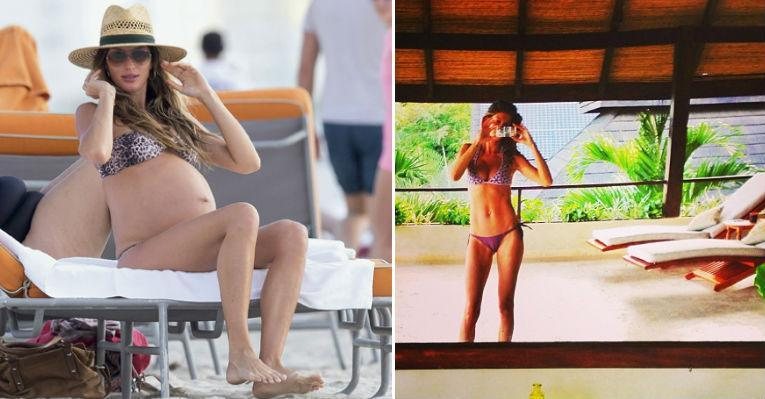 Cinco meses após o nascimento de Vivian, a top Gisele Bündchen está com um corpo escultural. E qualquer mulher pode emagrecer depois do parto, basta ter dedicação e cuidado com alimentação - Foto-montagem