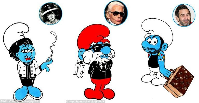 Coco Chanel, Karl Lagerfeld e Marc Jacobs viram Smurfs - humorchic.blogspot.it/Reprodução