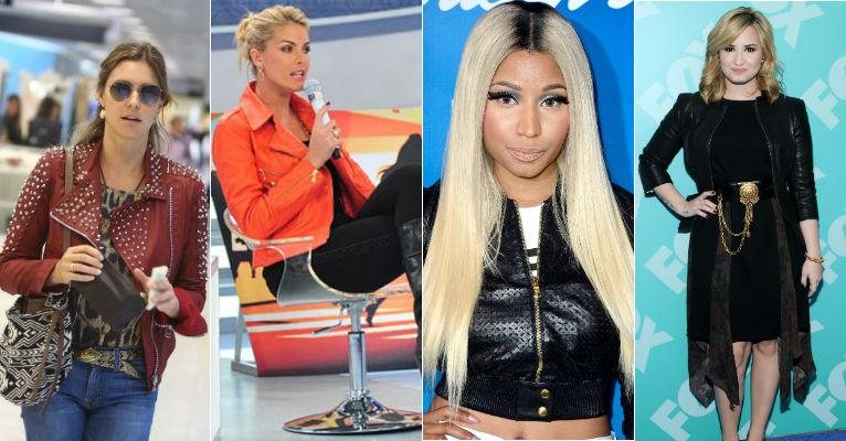 Fernanda Lima, Ana Hickmann Nick Minaj e Demi Lovato são algumas das famosas que adoram usar jaquetas de couro - Divulgação/AgNews/Getty Images