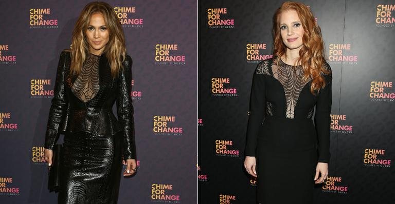 Jennifer Lopez e Jessica Chastain usam vestidos parecidos da grife Gucci - Getty Images