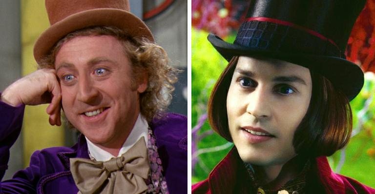 Gene Wilder e Johnny Depp como Willy Wonka no filme A Fantástica Fábrica de Chocolate - Divulgação