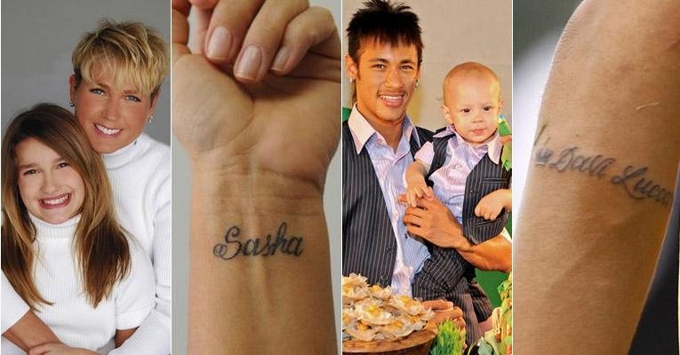 Xuxa e Neymar são alguns dos famosos que já homenagearam os filhos com tatuagens - Fotomontagem