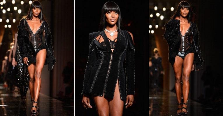 Naomi Campbell na passarela da Versace - Foto-montagem/ Getty Images