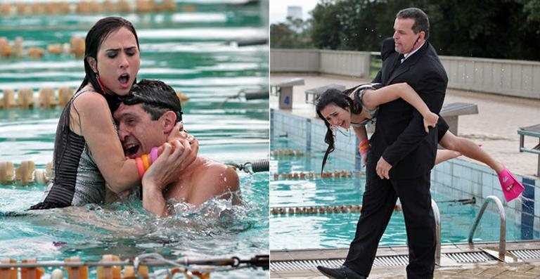 Valdirene tenta agarrar Gustavo Borges - Divulgação/TV Globo