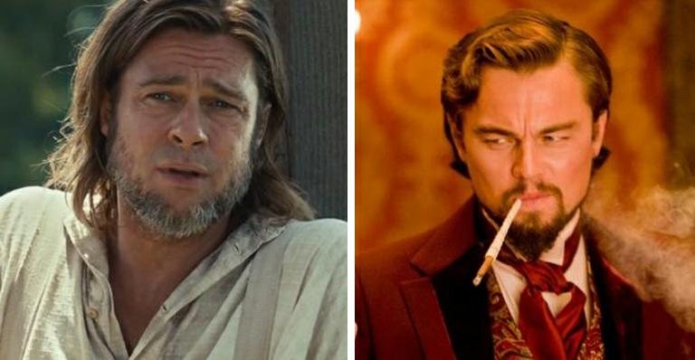 Brad Pitt e Leonardo DiCaprio fazem dois papeis distintos em produções sobre a escravidão de negros nos Estados Unidos - Reprodução/YouTube e Divulgação/Sony Pictures