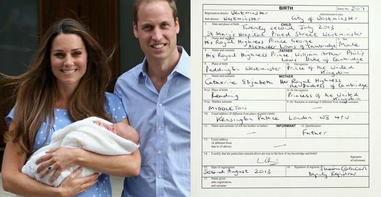 Certidão de nascimento do príncipe George, filho do príncipe William e de Kate Middleton - Getty Images; Reprodução / Twitter