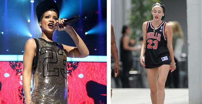 Rihanna e Miley Cyrus são algumas das adeptas da moda dos camisetões - Getty Images e Reprodução