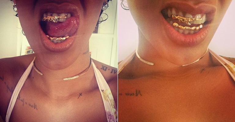 Rihanna coloca grillz nos dentes - Instagram/Reprodução