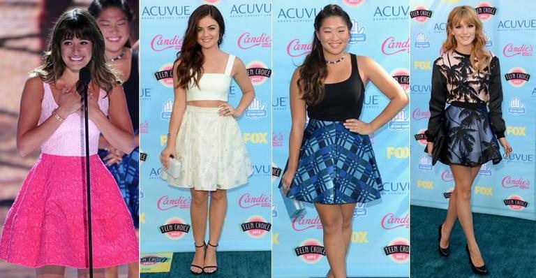 Famosas usam saia skater no Teen Choice Awards. Aprenda a usar - Foto-montagem