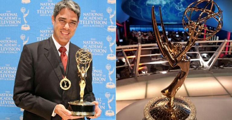 William Bonner segura o troféu do Emmy 2011 pelo Jornal Nacional - Divulgação/TV Globo