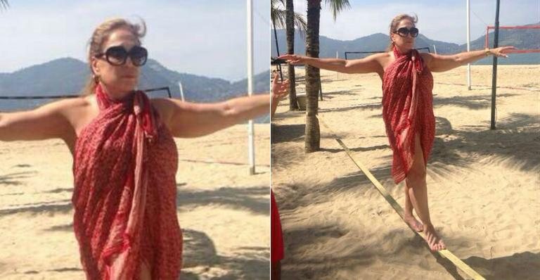 Susana Vieira pratica slackline - Twitter/Reprodução