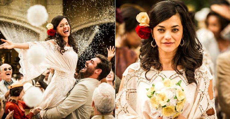 Vestido retrô em casamento na novela "Joia Rara" - Foto-montagem