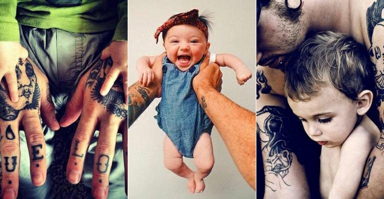 Pais tatuados e filhos fofos do tumblr Tattooed Parents - Foto-montagem