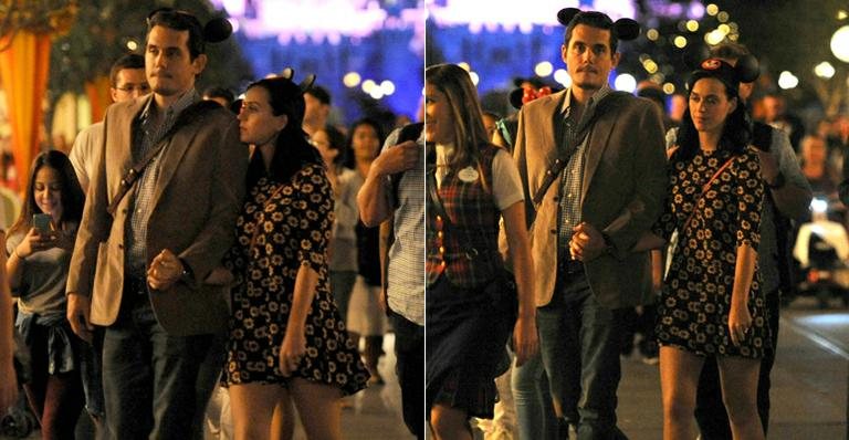 John Mayer e Katy Perry passeiam usando orelhas de Mickey e Minnie na Disney - AKM-GSI/Splash