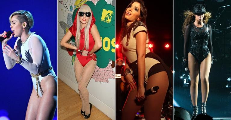 Veja famosas que usam maiôs nos shows como Miley Cyrus - Foto-montagem