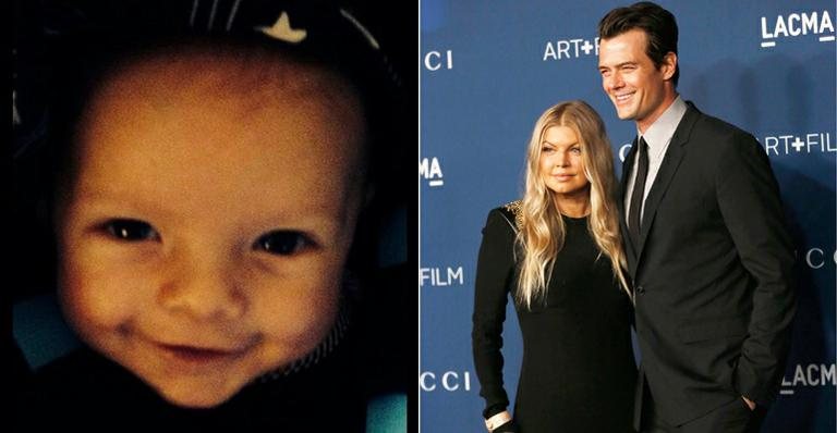 Fergie parabeniza o marido com foto do filho sorrindo - Foto-montagem