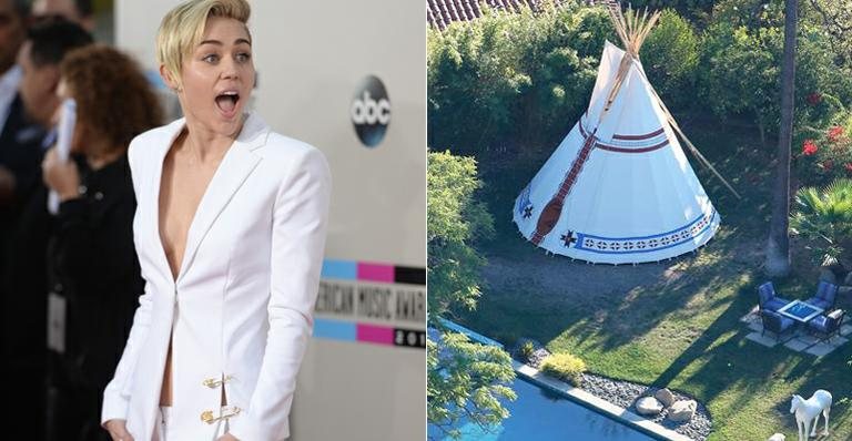 Miley Cyrus constrói tenda de R$ 50 mil no quintal - Foto-montagem