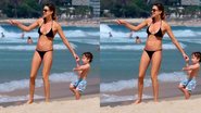 Letícia Birkheuer e seu filho, João Guilherme, curtem praia juntos em Ipanema - Wallace Barbosa