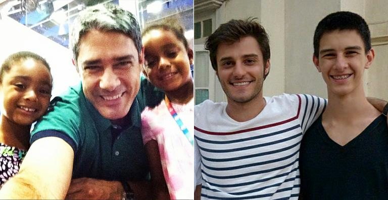 William Bonner com Maria e Laura; Hugo Bonemer e Vinícius - Reprodução / Instagram e TV Globo