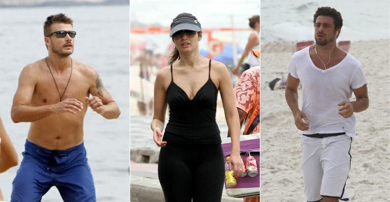 Rodrigo Hilbert, Patrícia Poeta e Cauã Reymond: exercícios na praia - Gil Rodrigues/PhotoRio News - Andre Freitas e Wallace Barbosa/AgNews