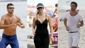 Rodrigo Hilbert, Patrícia Poeta e Cauã Reymond: exercícios na praia - Gil Rodrigues/PhotoRio News - Andre Freitas e Wallace Barbosa/AgNews