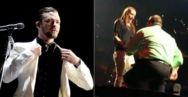 Justin Timberlake ajuda rapaz a pedir a namorada em casamento durante show - Getty Images e Reprodução/YouTube