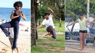 Sheron Menezzes, Caio Castro e Leticia Wiermann praticando slackline - AgNews/Foto Rio News