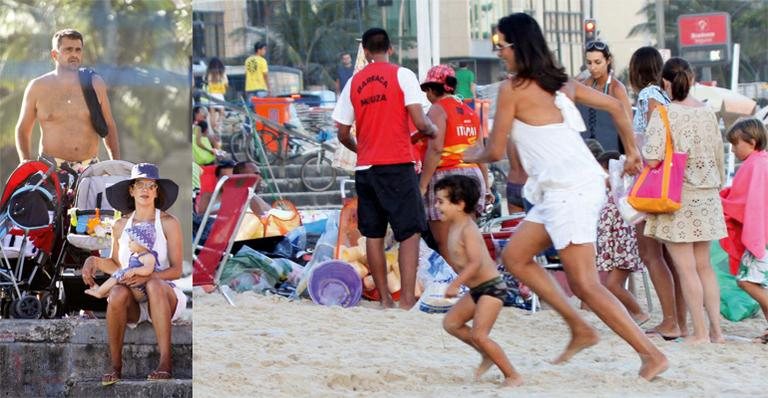 Virna Dias se diverte na praia do Leblon com o marido e os filhos - J. Humberto/ AgNews