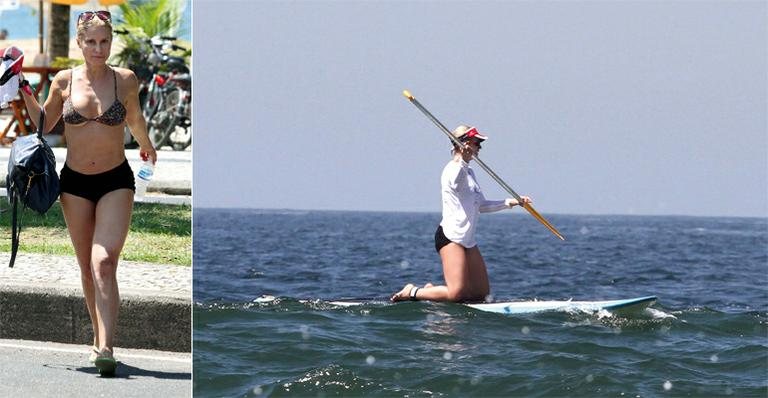 Paula Burlamaqui pratica stand up paddle na Barra da Tijuca - Wallace Barbosa/AgNews