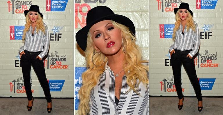 Christina Aguilera abusa do estilo “tomboy” com camisa masculina e chapéu fedora - Getty Images