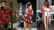 Selena Gomez usa suéter vermelho e repete look de Taylor Swift e Alessandra Ambrosio - Foto-montagem