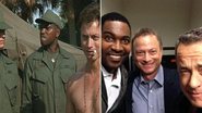 Tom Hanks e seus companheiros Gary Sinise e Mykelti Williamson, em cena de Forrest Gump e 20 anos depois - Reprodução / Twitter