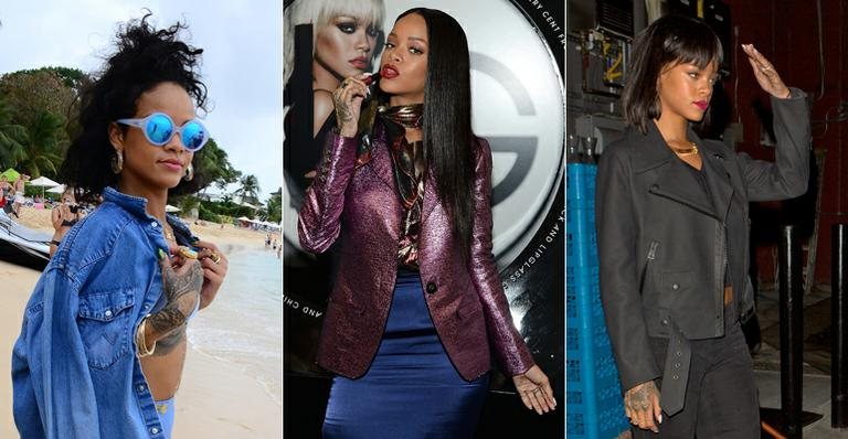 Rihanna exibe novo visual com franja e cabelo na altura do ombro - Foto-montagem