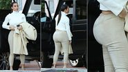 Kim Kardashian dá lição fashion: calça de cintura baixa aumenta o quadril. Evite - Foto-montagem