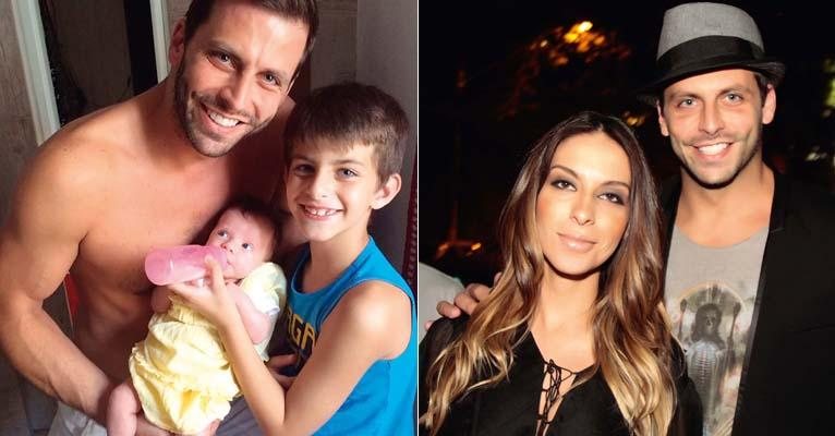 O ator com Lucas e a filha caçula, que fará dois meses dia 11 de março. Ao lado, em seu bar, a última foto em público com Juliana, mãe do bebê, com quem namorou um ano - Paduardo/AgNews