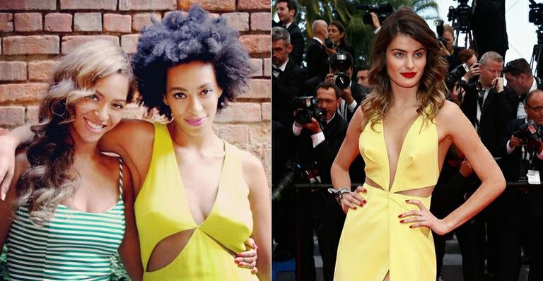 Isabeli Fontana e Solange Knowles usam vestidos (idênticos) com recorte lateral, que modela o corpo - Foto-montagem