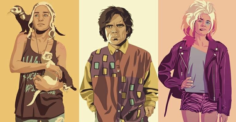 Personagens de Game of Thrones nos anos 80 - Mike Wrobel. / moshi-kun.tumblr.com