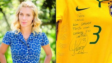 Carolina Dieckmann ganha camisa da seleção com autógrafo de Thiago Silva - Foto-montagem