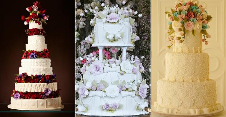 Flores de açúcar dão charme aos bolos de casamento. Veja galeria e inspire-se - Foto-montagem