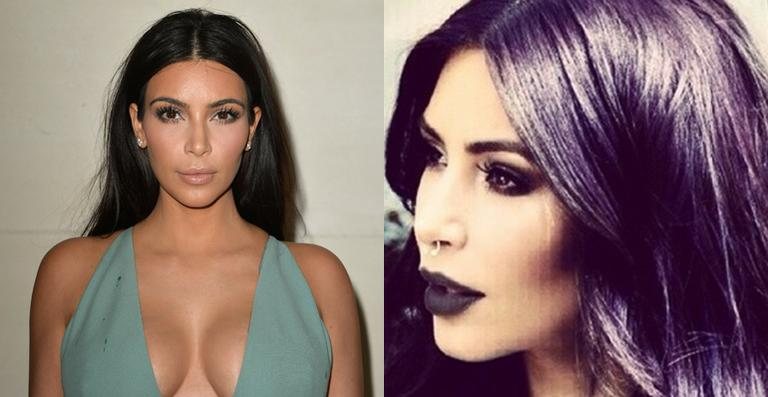 Kim Kardashian aparece com cabelo roxo e piercing no nariz - Getty Images/ Reprodução