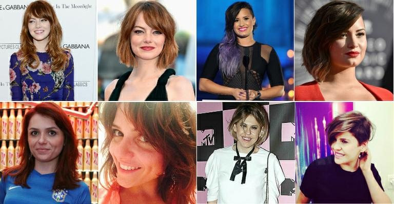 Curto moderno: Emma Stone e mais famosas cortam os fios acima dos ombros - Foto-montagem