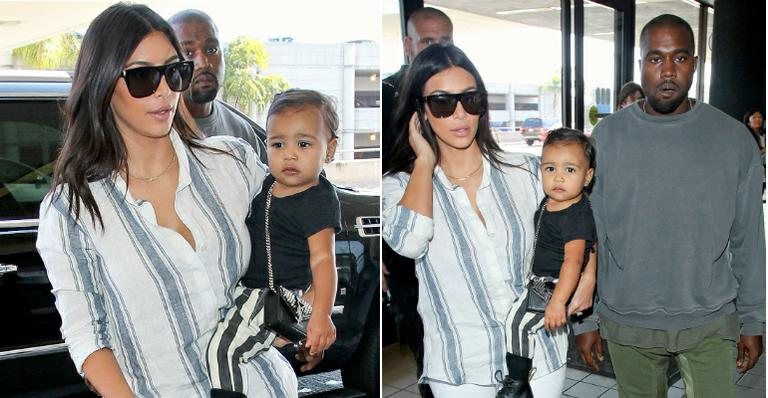 Filha de Kim Kardashian e Kanye West usa bolsa de R$ 3 mil da grife Saint Laurent - Foto-montagem