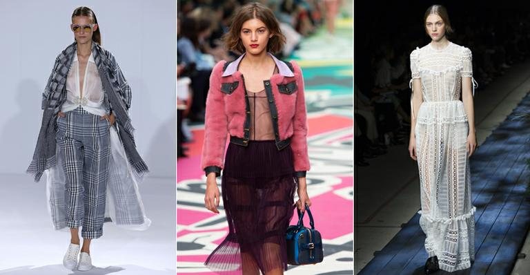 Organza transparente no decote é hit na London Fashion Week - Foto-montagem/ Getty Images